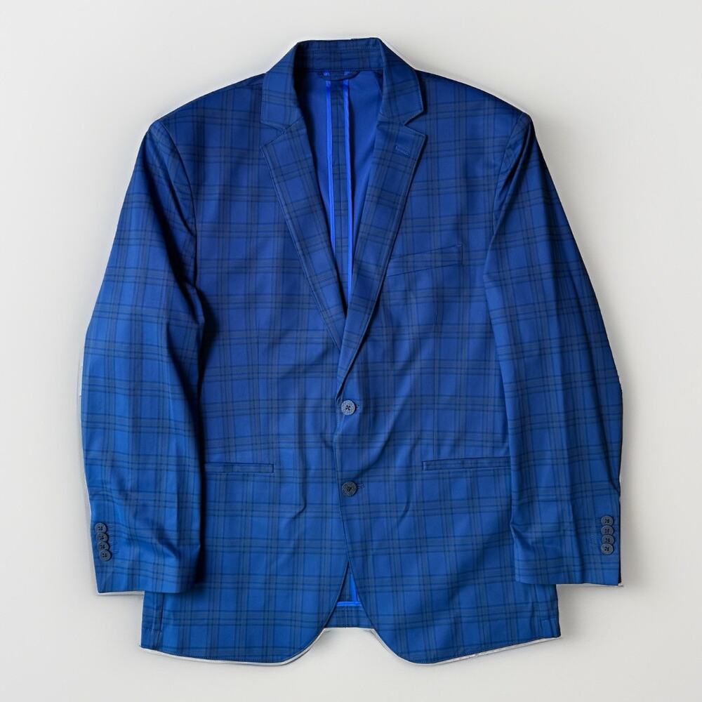 Twillory Performance Blazer 44R Blue Plaid Minimalist Golf Stretch Sportswear